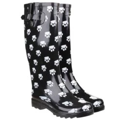 Cotswold Women's Dog Paw Wellington Boots - Black