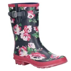 Cotswold Women's Paxfords Mid Calf Wellington Boots - Black/Flower -ridebedford shop floral 4