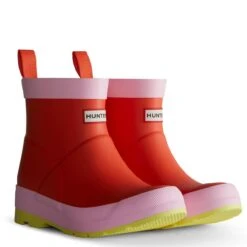 Hunter Children's Big Kids Play Wellington Boots - Red Tang/ Pink Fizz/ Zesty Yellow -ridebedford shop jft6097rma rzy 3 1