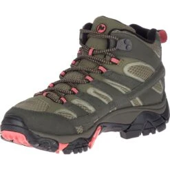 Merrell Women’s Moab 2 Gore-Tex Mid Walking Boots – Beluga/Olive -ridebedford shop lds moab 2 mid gtx beluga olive 3